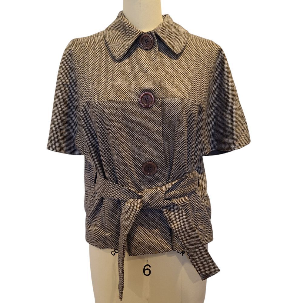 Michael Kors Wool Blend Brown Belted Jacket Short Sleeves Pockets Italy 10 Large